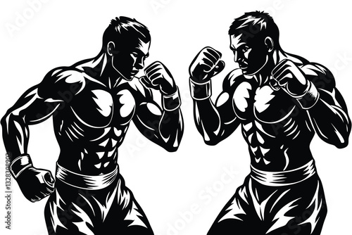 A black and white silhouette of a man in a boxing stance