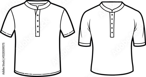 Henley shirt long sleeve And short sleeve Technical Drawing Flat Drawing Template.