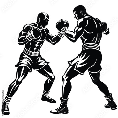 A boxer stand with pose vector silhouette