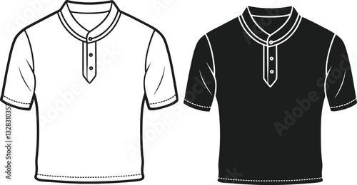 Henley shirt long sleeve And short sleeve Technical Drawing Flat Drawing Template.