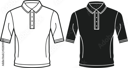 Henley shirt long sleeve and short sleeve, Technical Drawing Flat Drawing Template.