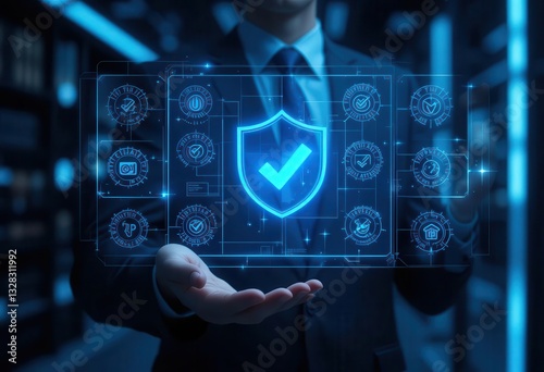 Businessman holding verified security