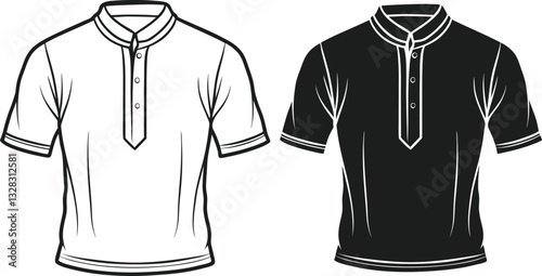 Henley shirt long sleeve and short sleeve, Technical Drawing Flat Drawing Template.