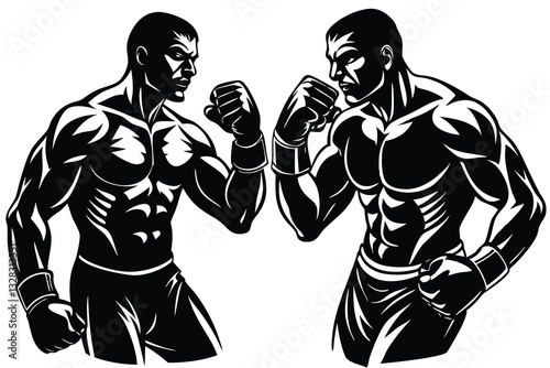 Boxing men, isolated vector silhouette, full body, fighter