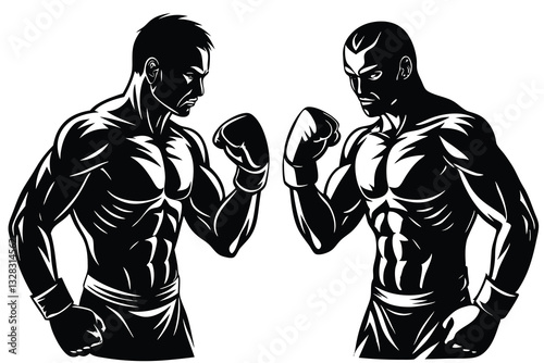 Boxing men, isolated vector silhouette, full body, fighter