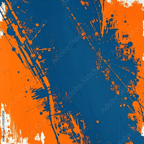 orange and blue grunge paint background