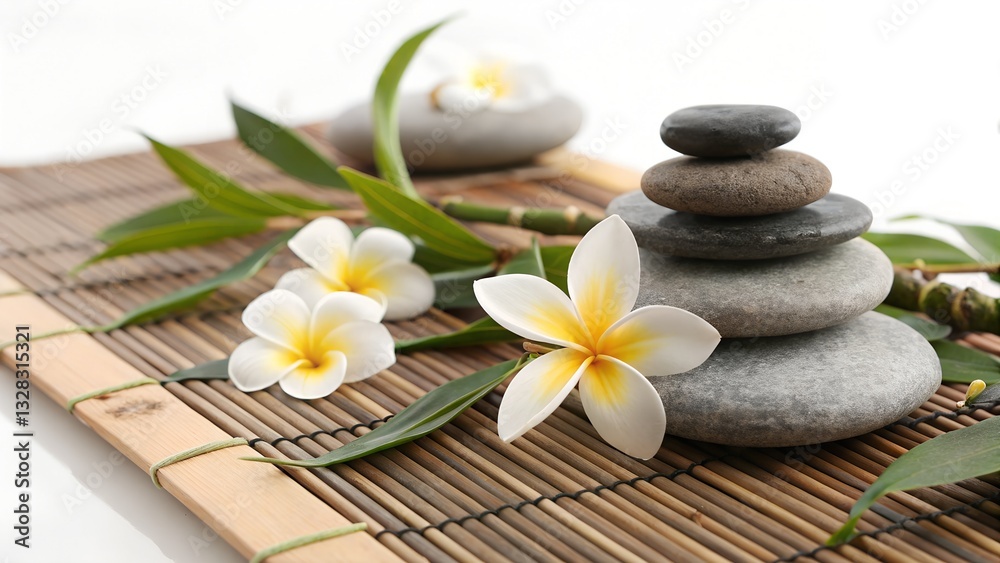 Spa stones and frangipani flowers on a bamboo mat , relaxation, wellness, massage, beauty, therapy, aromatherapy, zen
Spa stones and frangipani flowers on a bamboo mat , relaxation, wellness, massage, beauty, therapy, aromatherapy, zen