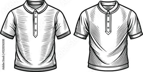 Henley shirt long sleeve and short sleeve, Technical Drawing Flat Drawing Template.