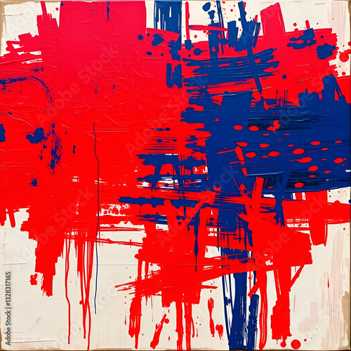  brushstrokes of red and blue paint background 