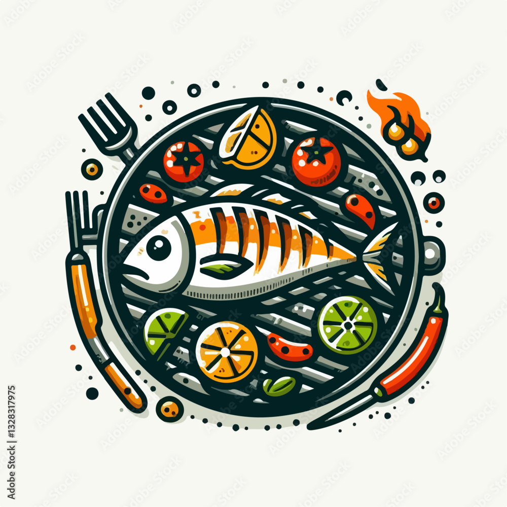 grilled fish illustration grilled fish illustration
