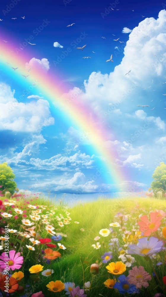 Fototapeta premium Blue sky and rainbow landscape outdoors nature.