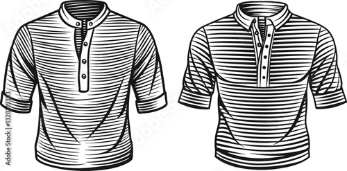 Henley shirt long sleeve and short sleeve, Technical Drawing Flat Drawing Template.