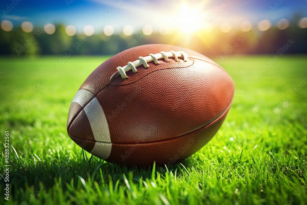 Obraz premium Rugby Ball on Lush Green Grass - High-Resolution Stock Photo