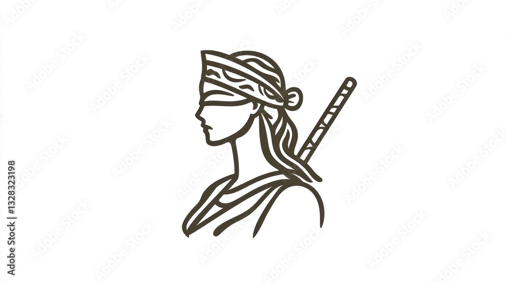 Fototapeta premium Blindfolded female warrior profile, sword, abstract art, for justice concept
