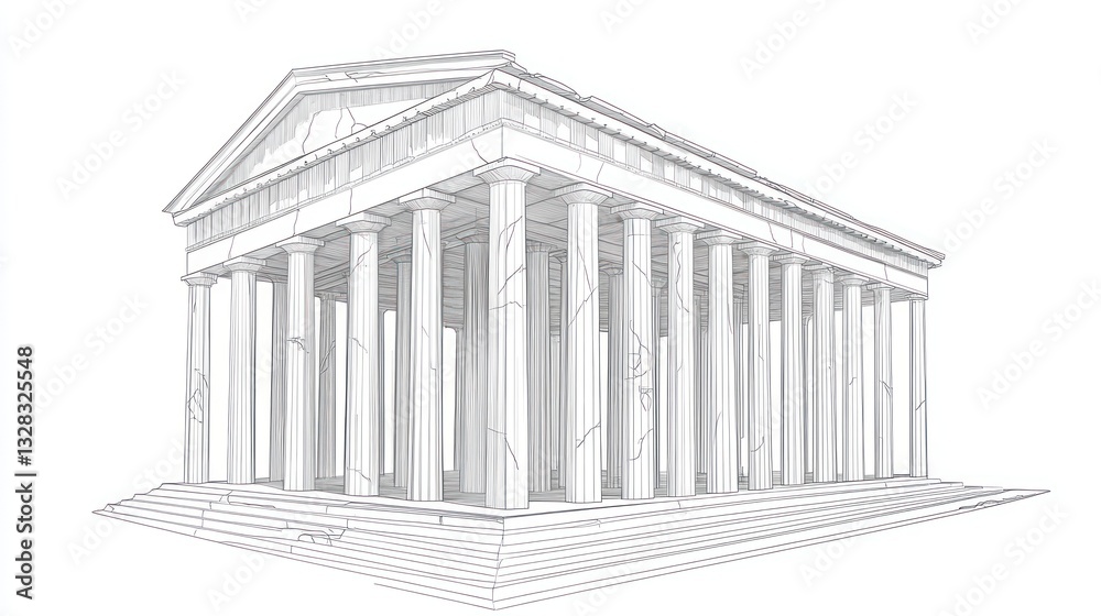 Obraz premium Ancient Greek temple, architectural drawing, historical building, 3D rendering, illustration, possible use education, stock image, background image