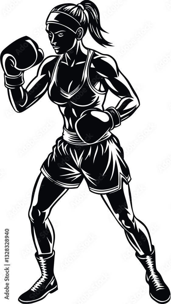 Fototapeta premium boxer woman vector silhouette