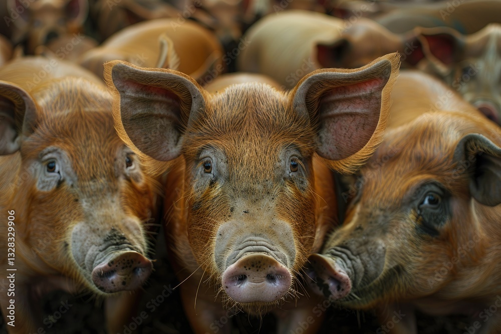 High Resolution Image of Herd of Pigs in Enclosure High Resolution Image of Herd of Pigs in Enclosure