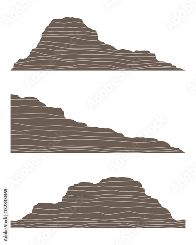 Brown sedimentary stone mountain. layered rock hill