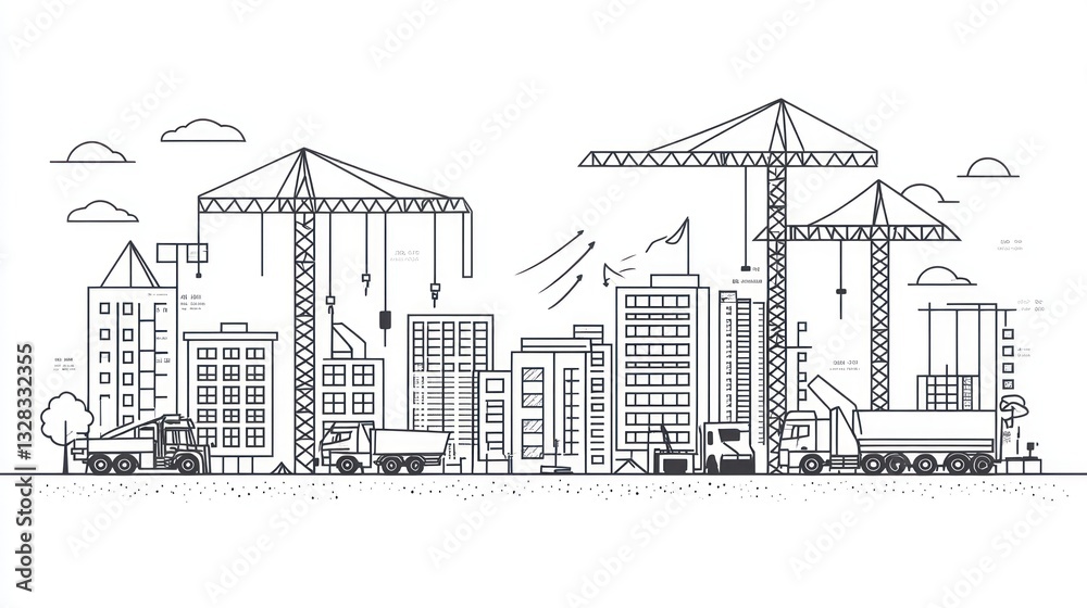Fototapeta premium Cityscape construction site line art
