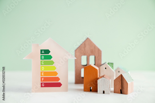 Houses with house efficiency rating, ecological house, sustainable development concept