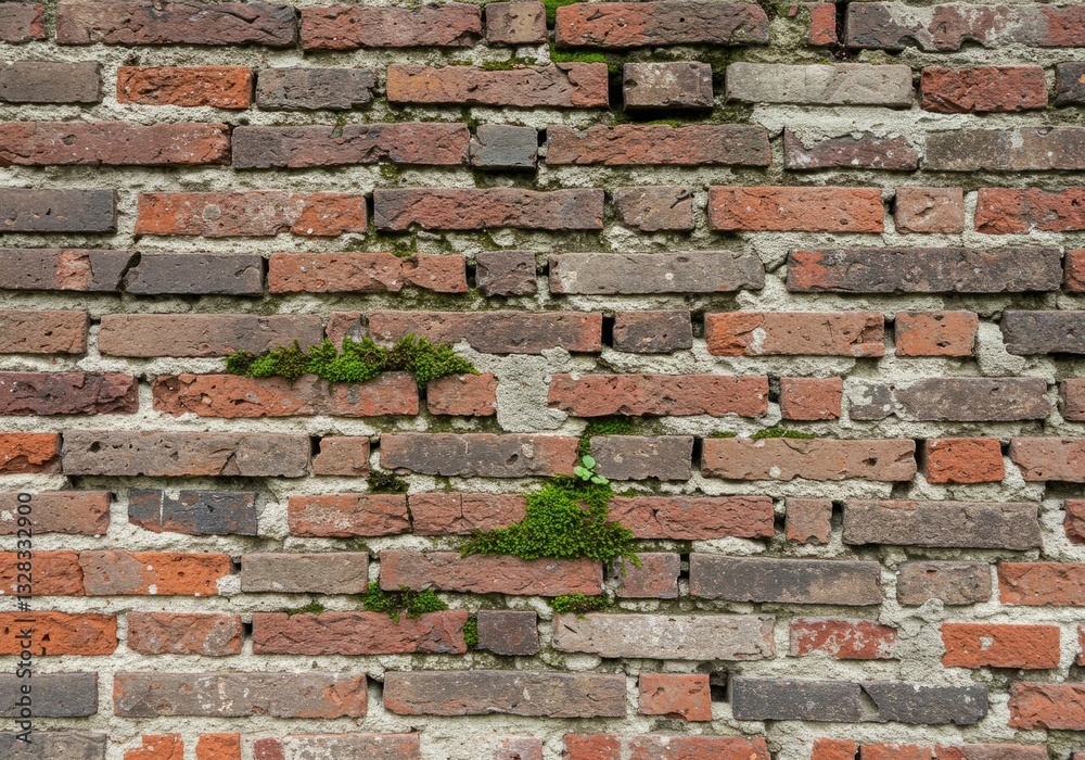 Obraz premium Aged Brick Wall with Mossy Growth