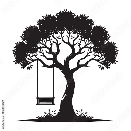 Silhouette Tree Swing Vector Design Illustration for Childhood Memories