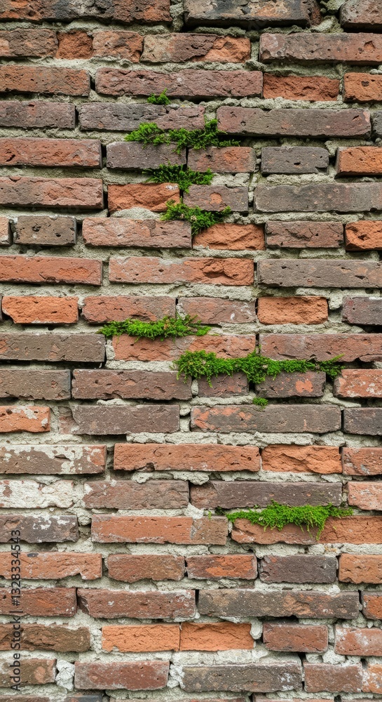 Fototapeta premium Aged Brick Wall with Mossy Growth