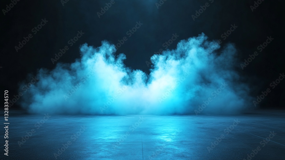 Naklejka premium Blue smoke rising from dark concrete floor, illuminated, ominous