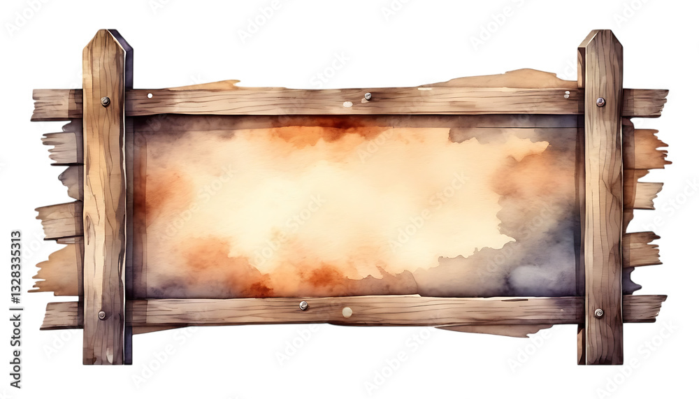 Naklejka premium Watercolor illustration of a wooden signboard png