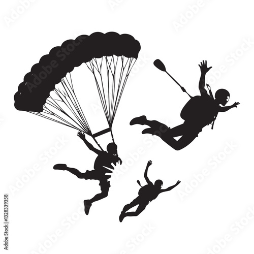 Silhouette Skydiving in Freefall Thrilling Extreme Sports Adventure