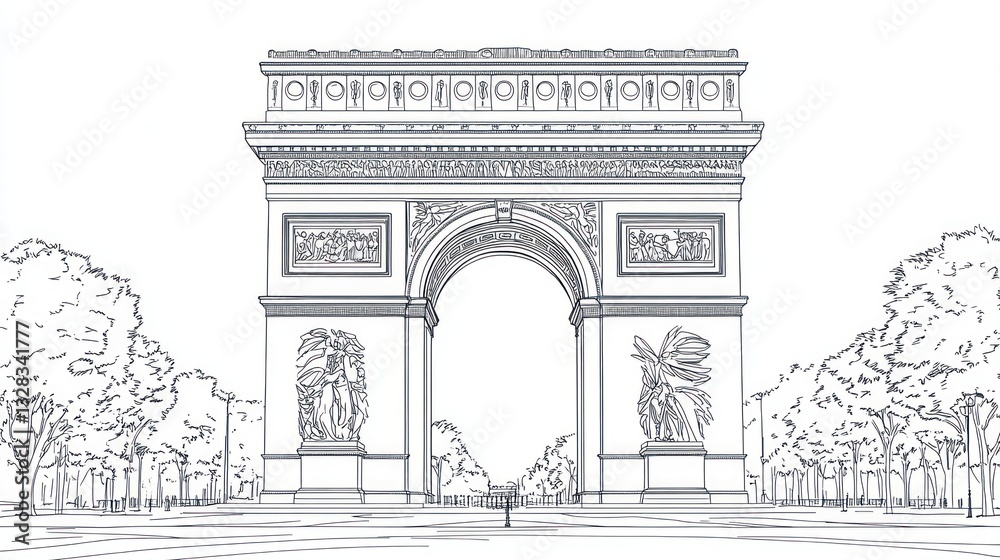 Naklejka premium Paris Arc de Triomphe Line Drawing (1)