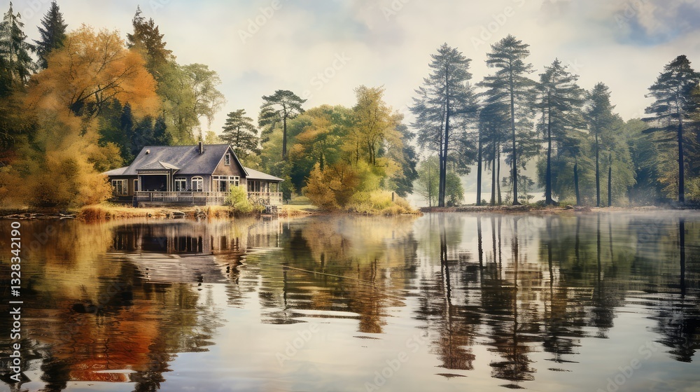 Fototapeta premium lake water color house