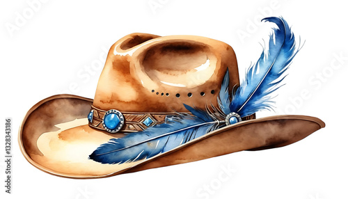 Western-themed Cowboy Hat with Blue Feathers png