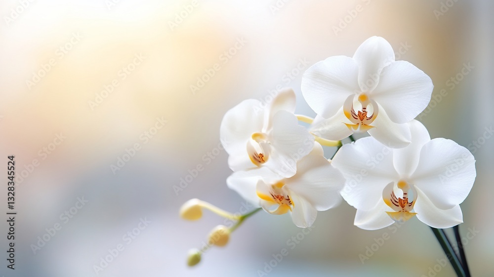 Close-up of elegant white orchid blossoms in soft light Close-up of elegant white orchid blossoms in soft light