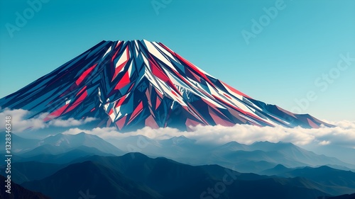 Abstract Geometric Mount Fuji in Cubist Style