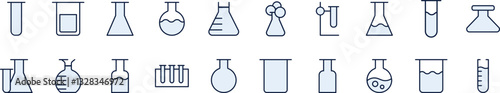Light Blue Lab Flask Filled Color Icon Collection. Minimalistic Linear Pictogram for Web and Graphic Design, Apps, Banners, Social Network and Cards