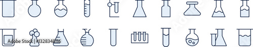 Collection of Filled Color Icons of Light Blue Lab Flask. Minimalistic Linear Pictogram for Web and Graphic Design, Apps, Banners, Social Network and Cards