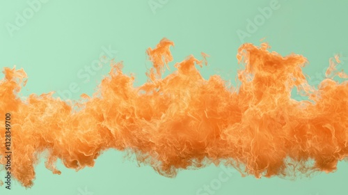 Abstract orange cloud formation against a mint green backdrop