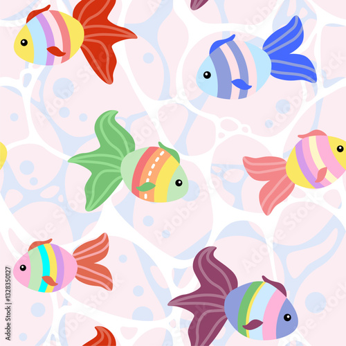 hand drawn colorful fish seamless pattern background