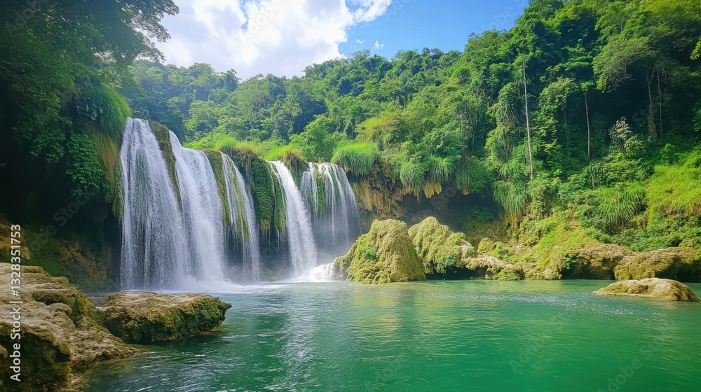 Fototapeta premium The dramatic landscape of Haipa Waterfall with vibrant