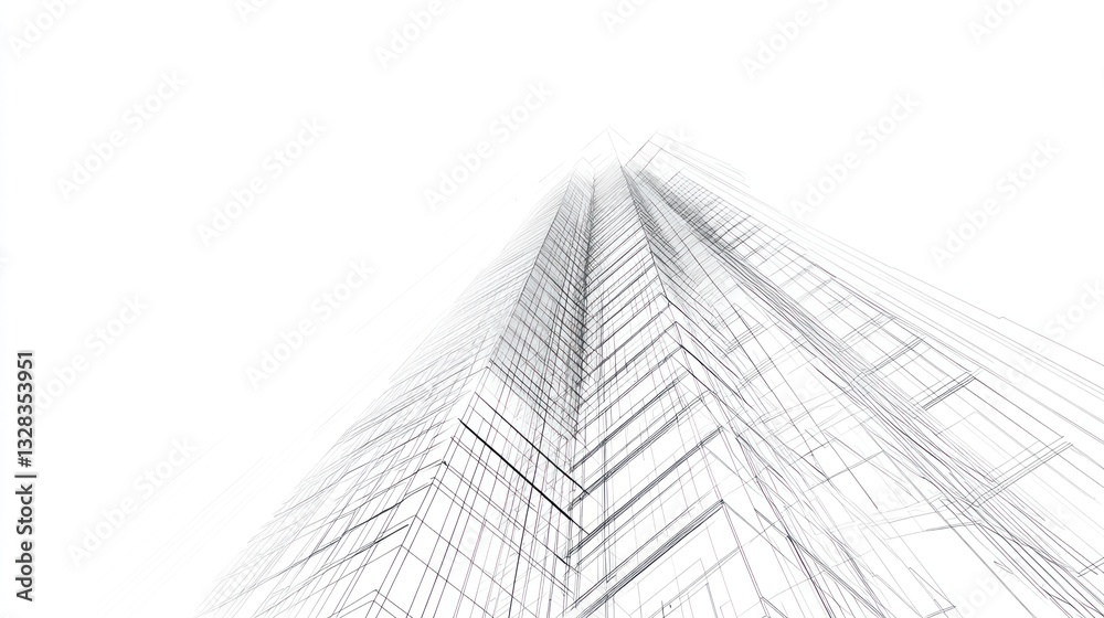Architectural drawing of a skyscraper viewed from the ground. Possible use Stock photo for architecture, design, and engineering presentations Architectural drawing of a skyscraper viewed from the ground. Possible use Stock photo for architecture, design, and engineering presentations