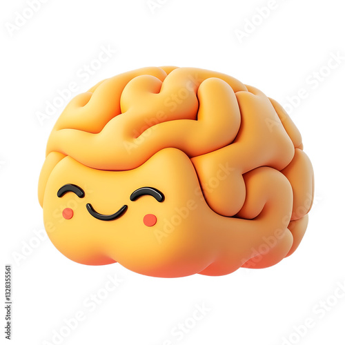 Playful 3D Brain Emoji Isolated on Plain White Background