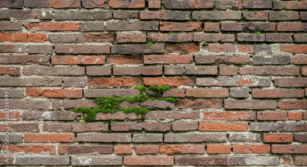 Obraz premium Aged Brick Wall with Mossy Growth