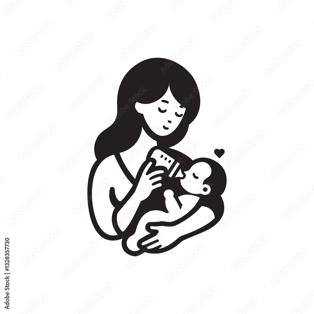 Mother holding and feeding baby with milk bottle. Mother holding and feeding baby with milk bottle.