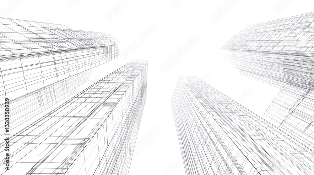 Architectural Cityscape Sketch, Abstract High Rise Buildings, Perspective View, Stock Image Architectural Cityscape Sketch, Abstract High Rise Buildings, Perspective View, Stock Image