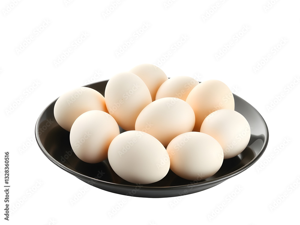 Collection of fresh eggs on a black plate with a transparent background. Collection of fresh eggs on a black plate with a transparent background.