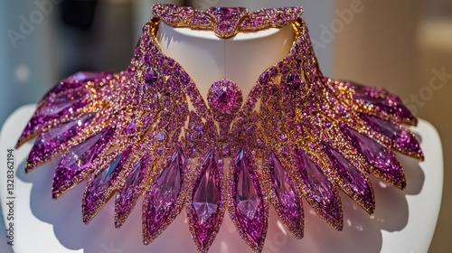 A glamorous bejeweled necklace with a matching tiara displayed elegantly