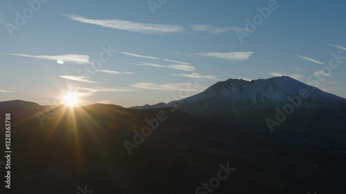 Sunrise at Mt St Helens in the Beautiful Pine Forest Cascade Mountains in Washington USA