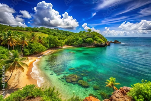 Serene Puerto Rico Coastal View: Turquoise Waters & Lush Greenery at Vacia Talega Beach