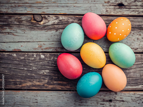 Wallpaper Mural Happy Easter, vintage colorful eggs on a wooden background. Beautiful holiday background Torontodigital.ca